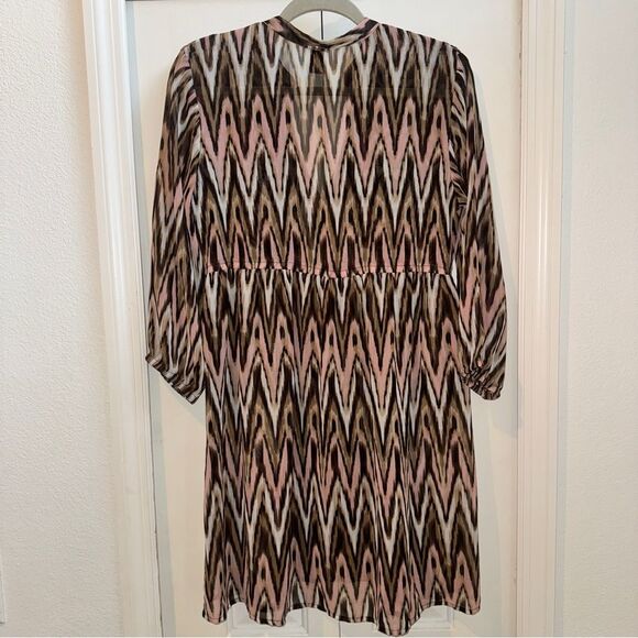 Laundry by Shelli Segal Sheer Swim Bathing Suit Cover-Up Pink/Brown Chevron - Picture 5 of 6